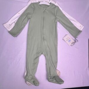 Cloud Island Baby 2 Pack Sleep N Play Mushroom Sage Green Ribbed 6-9M 2-Way Zip